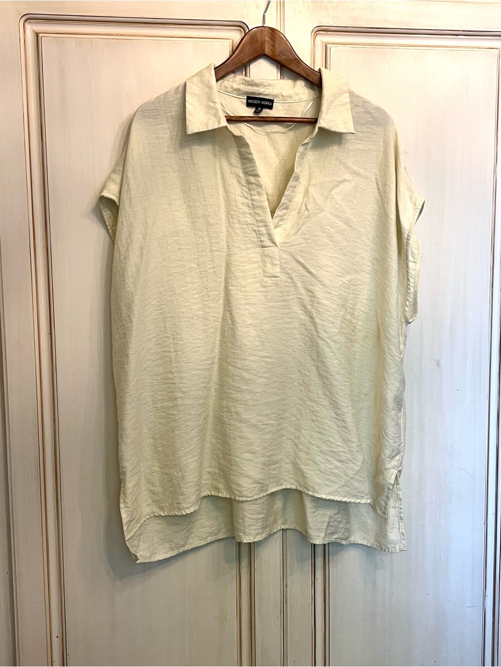 Modern Works Linen Blend Short Sleeve V-Neck Tunic Top Cream 2X - FLAW